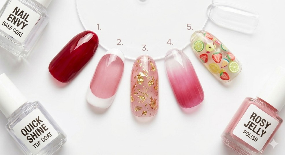 Creative jelly nail art designs including French tips foil sandwich and gradient